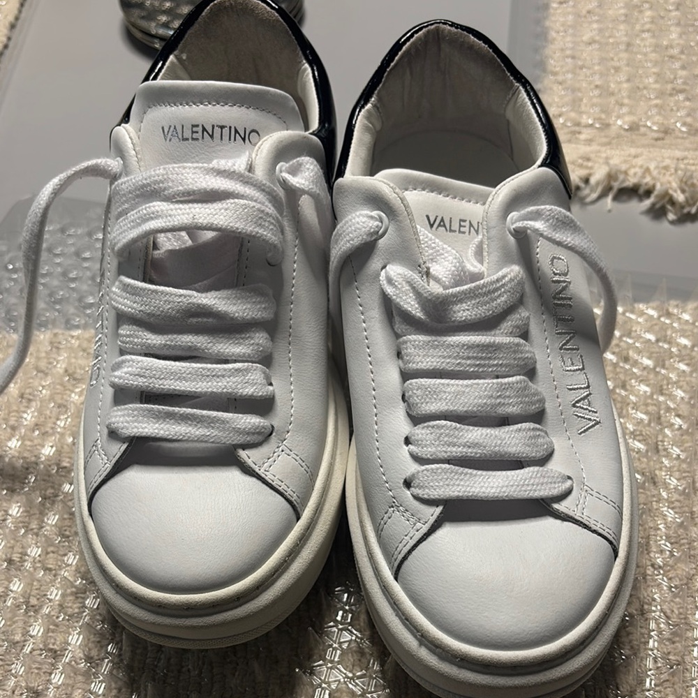 Valentino White Leather Sneakers with Platform Sole